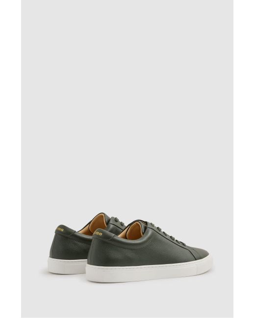 Reiss Tumbled - Forest Green Luca Tumbled Grained Leather Trainers, 9 Eu 43 for men