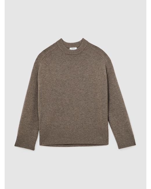 Reiss Brown Wool-Cashmere Crew-Neck Raglan Jumper
