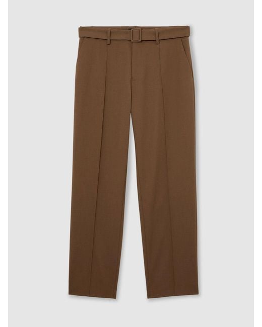 Reiss White Relaxed-Fit Belted Pintuck Trousers for men