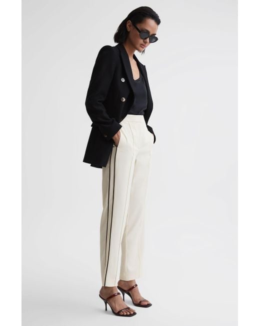 Reiss Black Taper - Cream Theo Taper Tapered Fit Side Stripe Trousers, Us 8