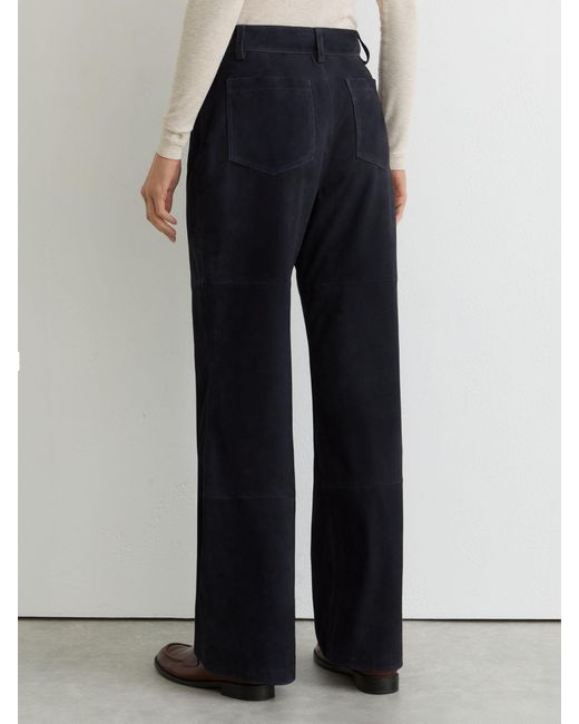 Reiss Blue Priya Petite Suede High-Rise Flared Trousers