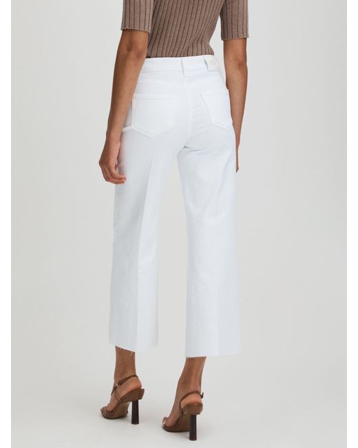PAIGE White Wide Leg Hem Cropped Jeans