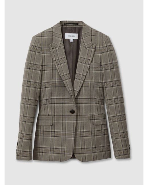 Reiss Brown Tamy - Grey Check Petite Checked Slim Fit Suit Blazer, Us 2