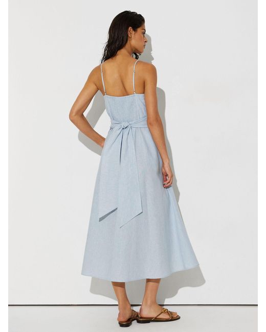 Reiss White Linen-Cotton Draped Midi Beach Dress