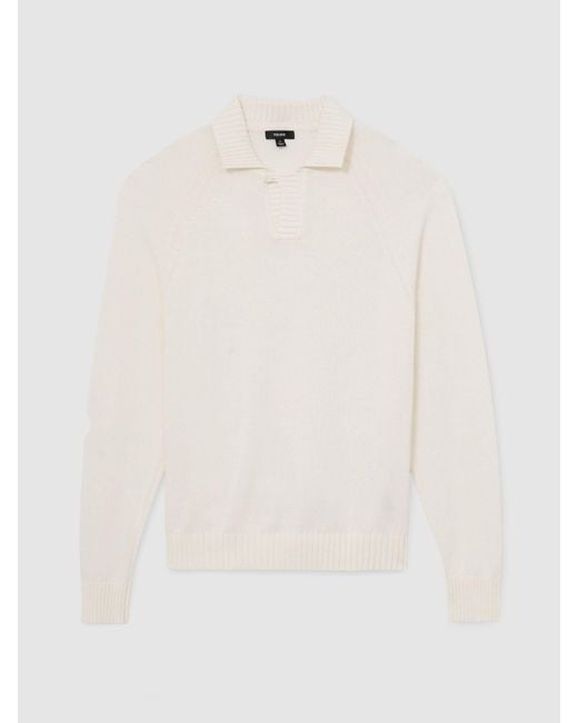 Reiss White Cotton Open-Collar Polo Jumper for men
