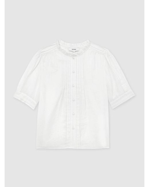 Reiss Aurelia - White Cotton Cheesecloth Frill-neck Top, Us 4
