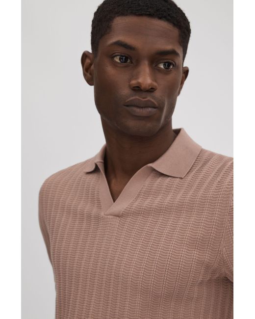 Reiss Brown Mickey - Dusty Pink Textured Modal Blend Open Collar Shirt, Xxl for men
