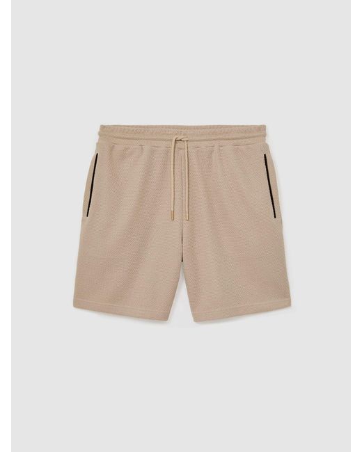 Reiss Natural Textured Piped Drawstring Shorts for men
