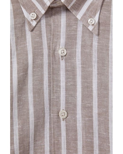 Oscar Jacobson Gray Oscar Cotton-linen Striped Shirt for men