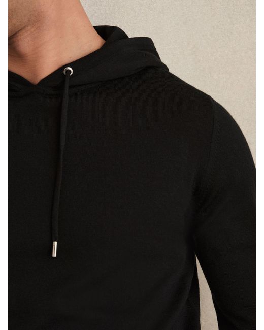 Reiss Black Holland Hoodie Wool Plain for men