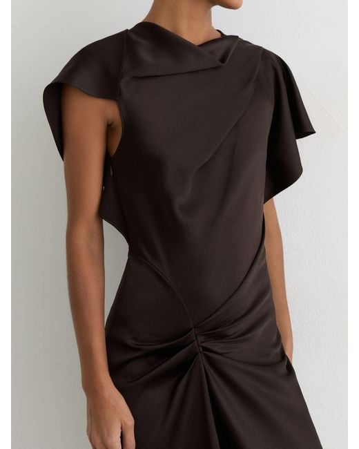 Reiss Multicolor Sasha - Chocolate Brown Satin Drape-detail Midi Dress, Us 0