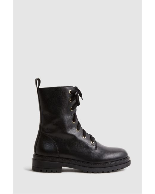 Reiss Jenna Black Leather Laceup Boots Lyst