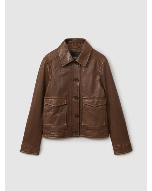 Reiss Brown Hanson Leather Trucker Jacket