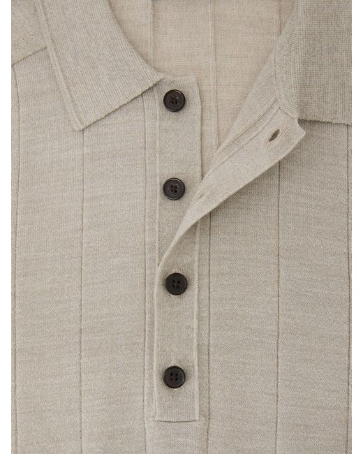 Reiss Natural Merino Wool Wide-Rib Polo Jumper for men