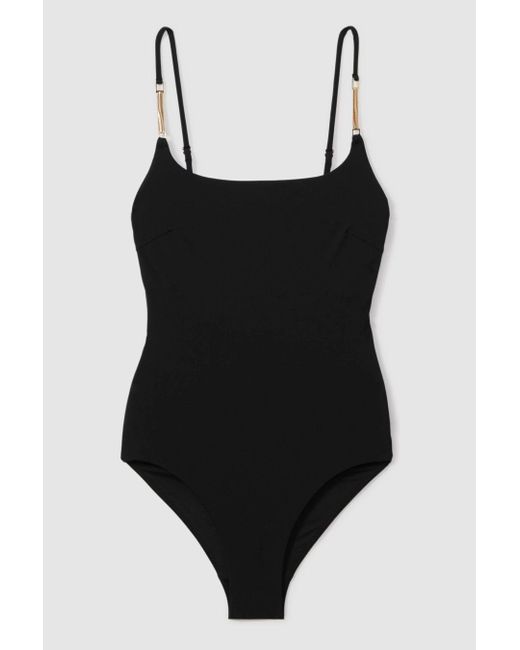 Reiss Brown Imogen - Black Chain Detail Underwired Swimsuit