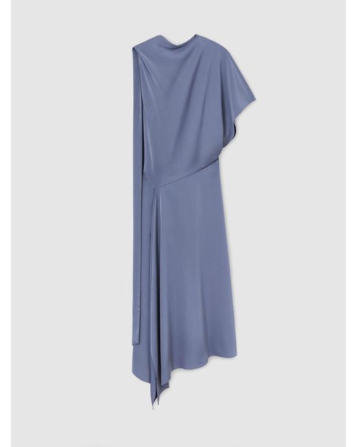 Reiss Blue Naomi - Lilac Purple Petite Satin One-shoulder Draped Midi Dress, Us 14