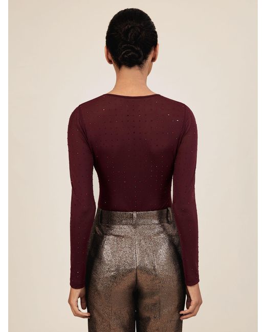 Reiss Red Crystal-Embellished Mesh Bodysuit