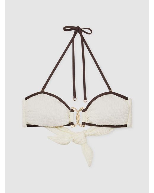 Reiss Natural Johannah - Ivory/chocolate Bandeau Halterneck Bikini Top, Us 2