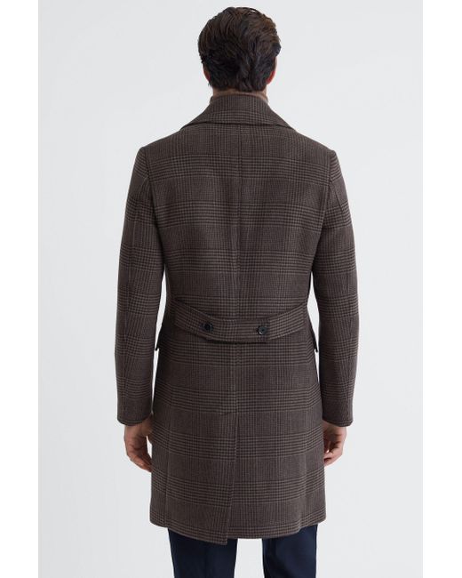 Reiss Date - Brown Wool Check Double Breasted Coat for men