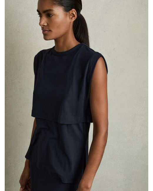 Reiss Blue Double-Layer Sleeveless Top