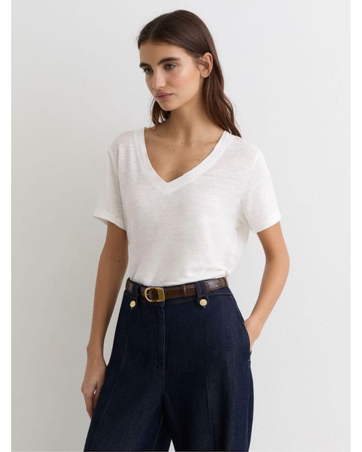 Reiss Blue Linen V-Neck T-Shirt