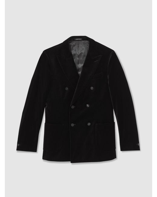 Reiss Black Double-Breasted Velvet Blazer Tailored-Fit for men