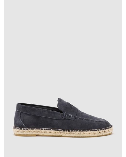 Reiss Capri - Airforce Blue Suede Penny Loafer Espadrilles, Us 10 (uk 9) for men