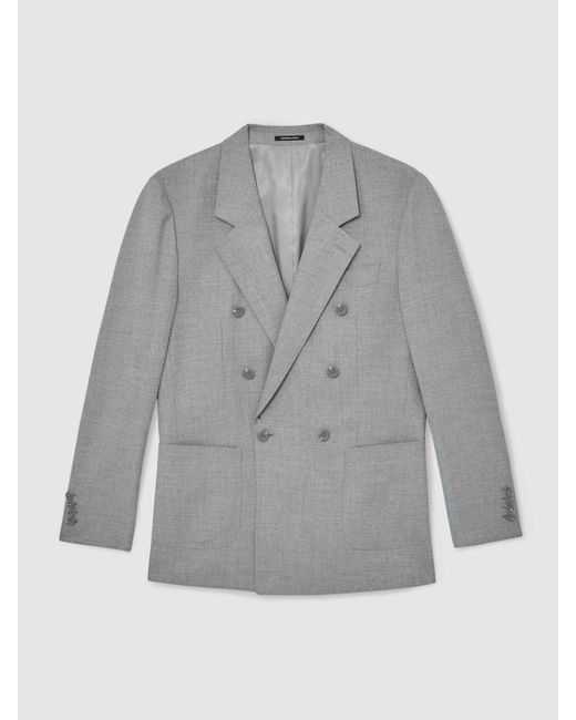 Reiss Gray Tailored-Fit Double-Breasted Blazer for men