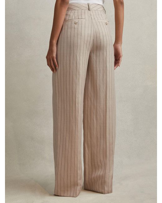 Reiss Natural Wool Blend Striped Wide Leg Trousers