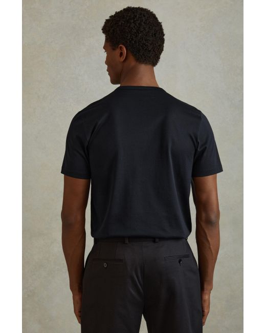 Reiss Black Caspian - Navy Mercerised Cotton Crew Neck T-shirt, S for men