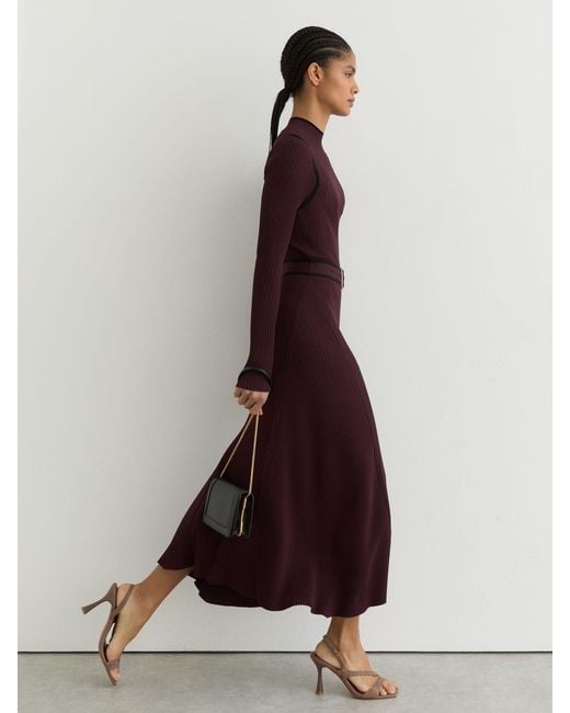 Reiss Burgundy & Colour-Block Rib-Knit Midi Dress in Purple | Lyst