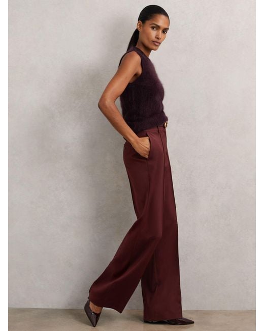 Reiss Purple Wide-Leg Pintuck Trousers