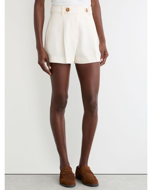 Reiss White Button-Waist Tailored Shorts