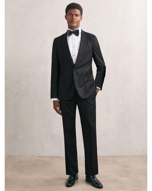 Reiss Blue Wool-Silk Polka-Dot Suit Trousers Classic-Fit for men