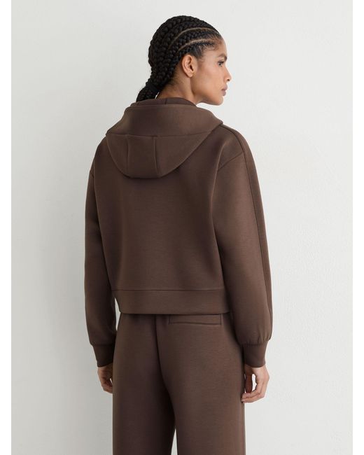 Reiss Lockie - Mocha Brown Premium Interlock Half-zip Hoodie, Xs (us 2)