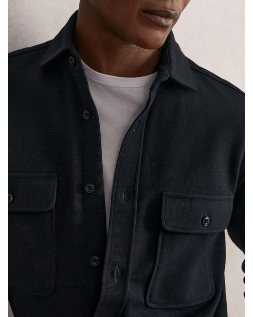 Reiss Blue Textured Twin Pocket Cotton Blend Overshirt for men