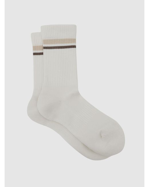 Reiss White Helena - Neutral Cotton-blend Double-stripe Socks, Us 5-7