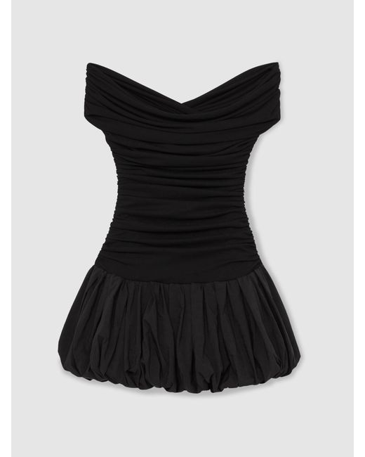 Reiss Black Off-Shoulder Puffball Mini Dress
