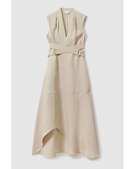 Reiss Natural Ava - Neutral Linen Lyocell Strappy Midi Dress