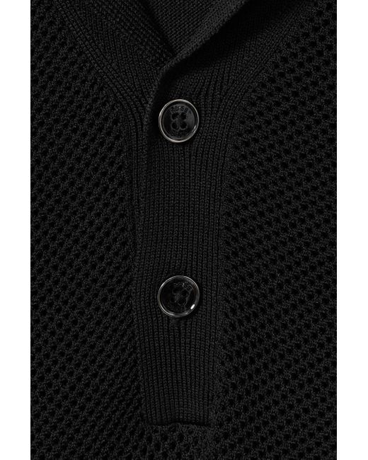 Reiss Charlie - Black Open-stitch Cuban-collar Polo Shirt for men