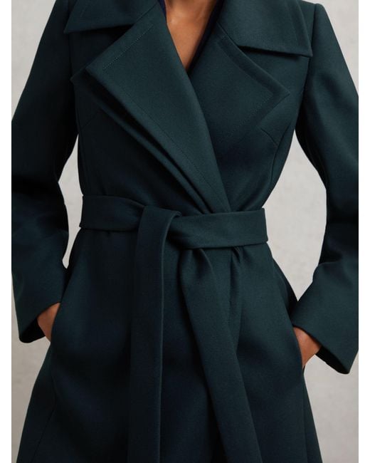 Reiss Blue Wool-Blend Double-Lapel Belted Coat With Cashmere