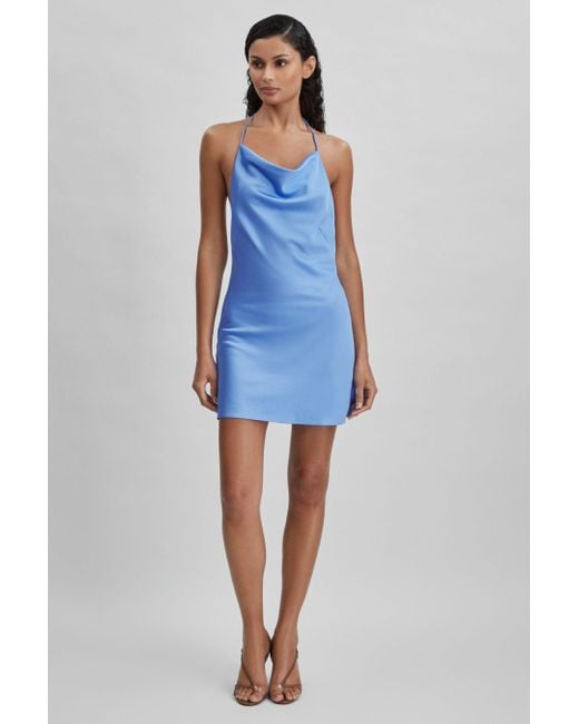 Significant Other Blue Satin Cowl Neck Mini Dress