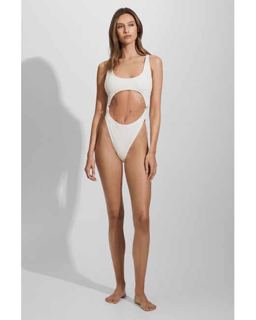 GOOD AMERICAN Brown Cloud White Cut Out Swimsuit