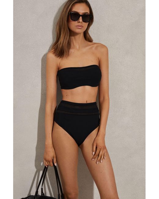 Reiss Brown Jemma - Black Strapless Underwire Mesh Bikini Top