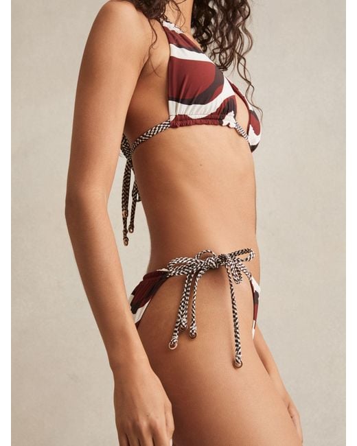 Reiss Natural Rue - Brown/burgundy Chequered-tie Bikini Bottoms, Us 8