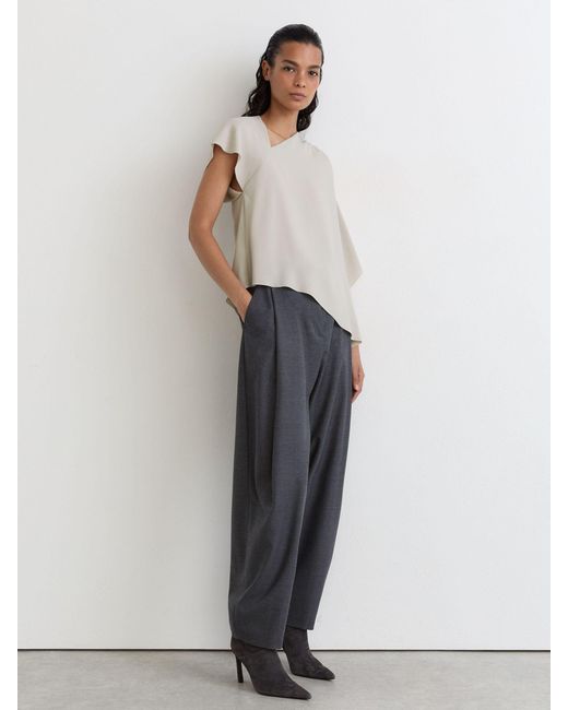 Reiss Gray Asymmetric Draped-Sleeve Top