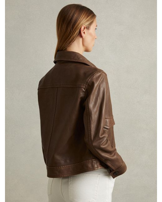 Reiss Brown Hanson Leather Trucker Jacket