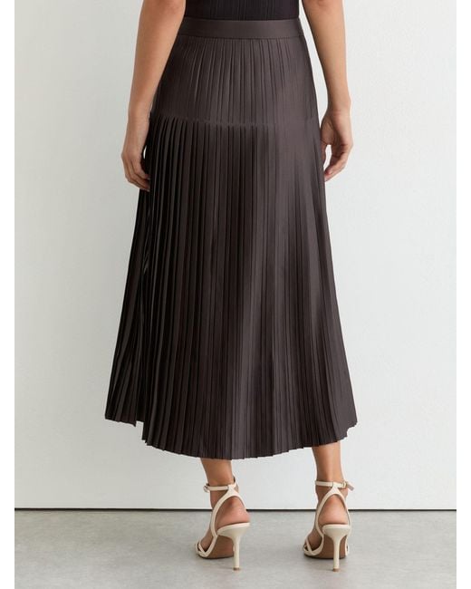 Reiss Black Petite Satin Pleated Midi Skirt