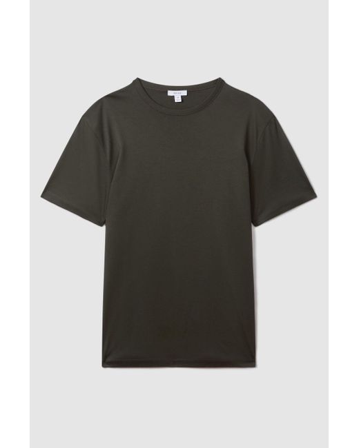 Reiss Green Day - Dark Olive Mercerised Cotton Crew Neck T-shirt for men