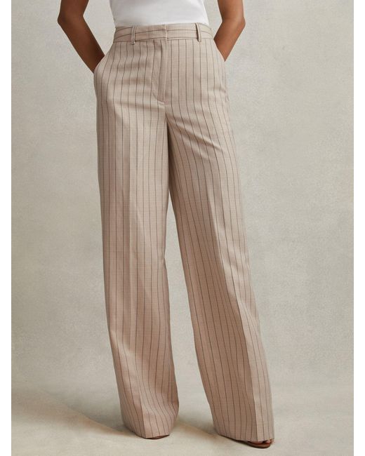 Reiss Natural Wool Blend Striped Wide Leg Trousers